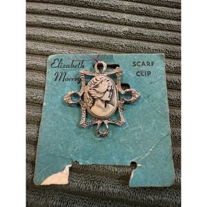 Elizabethan Morrey Silver Tone Cameo Lady Scarf Clip Vintage‎ Jewelry